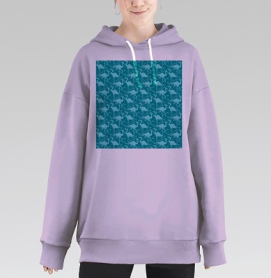 Бирюзовые цапли и тростник узор бирюзовые цапли и тростник, Hoodie Long Oversize Fiolet