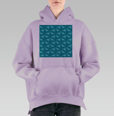 Бирюзовые цапли и тростник узор бирюзовые цапли и тростник, Hoodie Oversize Fiolet, утепленная