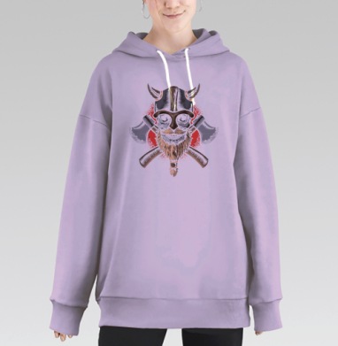Боевой череп викинга с топорами рыжеватая борода, Hoodie Long Oversize Fiolet