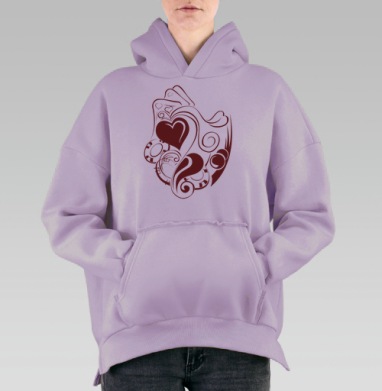 Декоративный узор с сердцами и покерными фишками, Hoodie Oversize Fiolet, утепленная