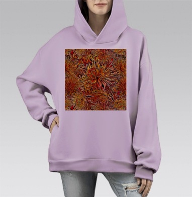 Букет теплых хризантем с бесконечным узором, Hoodie Mono Fiolet, оверсайз, утепленная