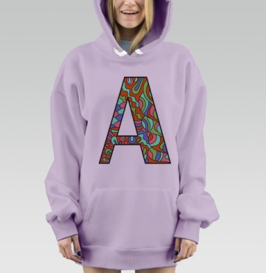 Буква А цветной абстрактный узор форма буквы А, Hoodie Mjhigh Dig Mel, Fiolet, утепленная
