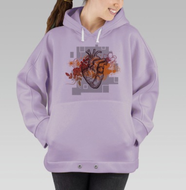 Человеческое сердце с цветами оранжевый красный коричневый, Hoodie Oversize Fiolet
