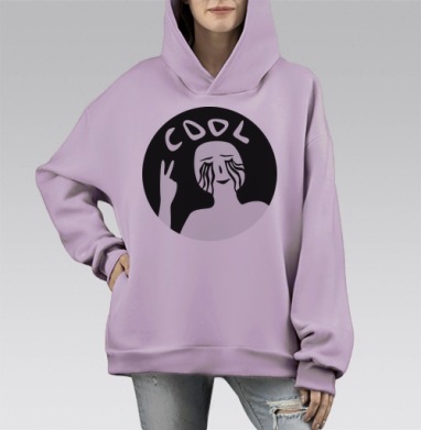 Человек показывает знак мира и улыбается с надписью Круто и улыбается, Hoodie Mono Fiolet, оверсайз, утепленная