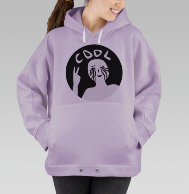 Человек показывает знак мира и улыбается с надписью Круто и улыбается, Hoodie Oversize Fiolet
