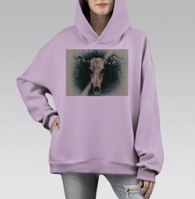 Череп быка таинствие мрачная мощь символы смерти, Hoodie Mono Fiolet, оверсайз, утепленная