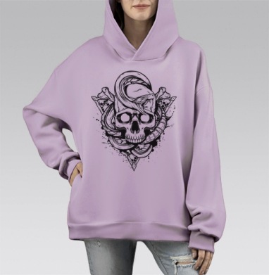 Череп и змея символ смерти и опасности в конце, Hoodie Mono Fiolet, оверсайз, утепленная