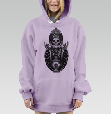 Скелет в кокошнике с жемчугом и самоваром, Hoodie Mjhigh Dig Mel, Fiolet, утепленная