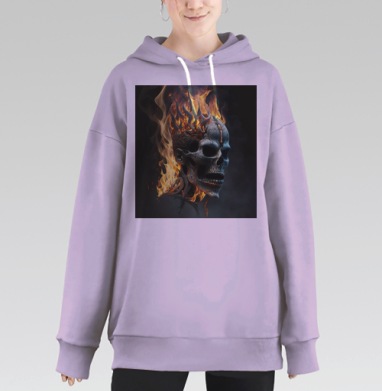Череп в огне с пламенем на черном фоне, Hoodie Long Oversize Fiolet