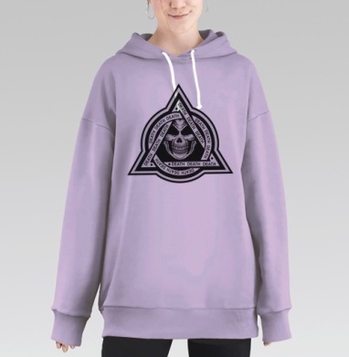 Череп в треугольнике с надписью смерть в стиле милитари, Hoodie Long Oversize Fiolet