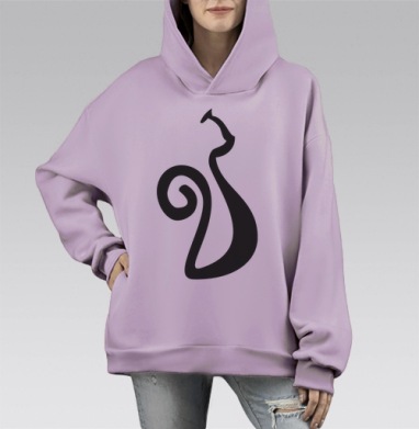 Стильная черная абстрактная фигура кошки для декора, Hoodie Mono Fiolet, оверсайз, утепленная