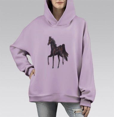 Черная лошадь идет свобода силы, Hoodie Mono Fiolet, оверсайз, утепленная