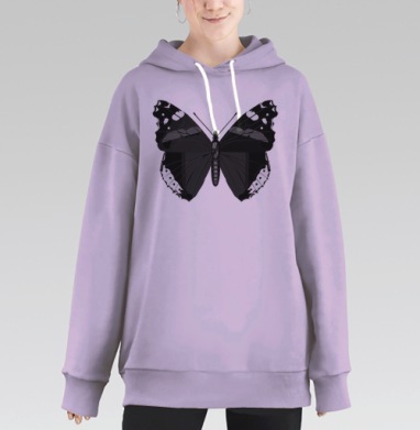 Черно белая бабочка с крупными крыльями баланс сохраняет, Hoodie Long Oversize Fiolet