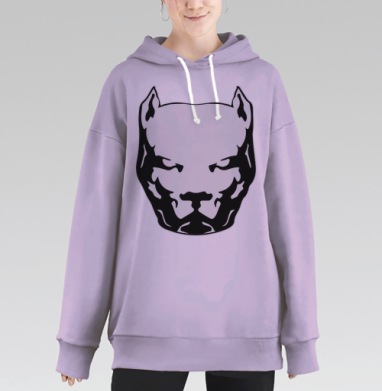 Черно белая голова мощного питбуля, Hoodie Long Oversize Fiolet