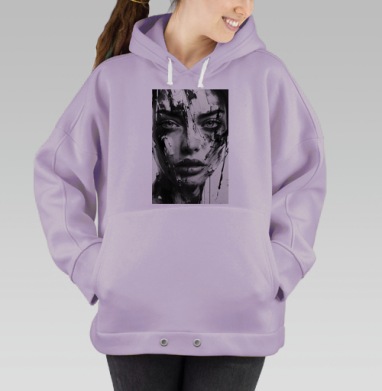 Черно белое лицо женщины с мазками краски глубина эмоций, Hoodie Oversize Fiolet