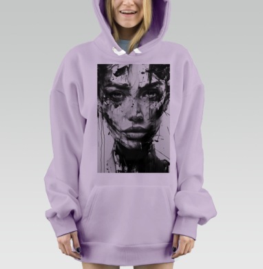 Черно белое лицо женщины в урбанистическом выражении, Hoodie Mjhigh Dig Mel, Fiolet, утепленная