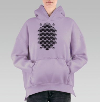 Черно Белый Графический Геометрический Узоры Синий, Hoodie Oversize Fiolet, утепленная