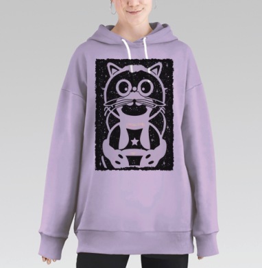 Чёрно белый кот в космосе космическая вселенная фон, Hoodie Long Oversize Fiolet