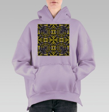 Чёрно Жёлтый Калейдоскопический Узор Создающий Впечатление, Hoodie Oversize Fiolet, утепленная