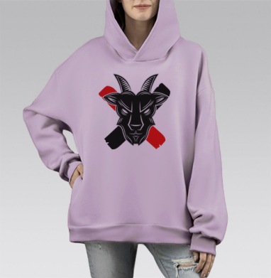 Черно красный козел знак вызова, Hoodie Mono Fiolet, оверсайз, утепленная