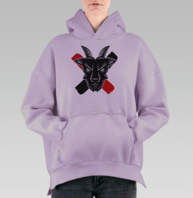 Черно красный козел знак вызова, Hoodie Oversize Fiolet, утепленная