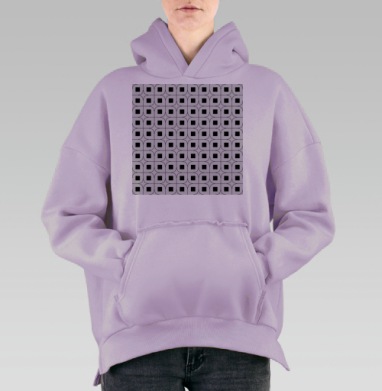 Чёрные И Белые Геометрические Квадраты В Оптическом Ритме, Hoodie Oversize Fiolet, утепленная