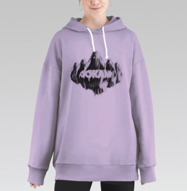 Черные силуэты с надписью OOKAMI мистические фигуры дело, Hoodie Long Oversize Fiolet