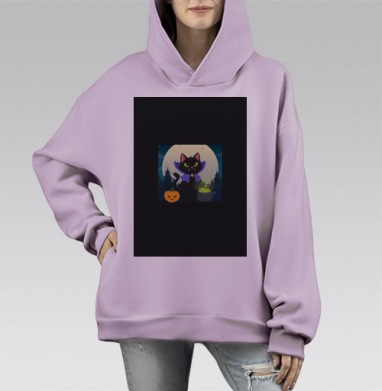 Черный Кот Колдун Сиреневая Мантия Хэллоуин ночь, Hoodie Mono Fiolet, оверсайз, утепленная
