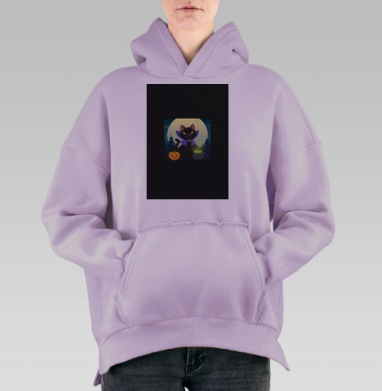 Черный Кот Колдун Сиреневая Мантия Хэллоуин ночь, Hoodie Oversize Fiolet, утепленная