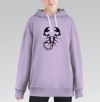Черный Скорпион На Сером фоне символ опасности силы, Hoodie Long Oversize Fiolet