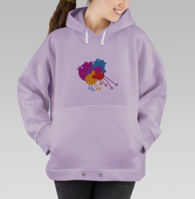 Четыре красочные птицы в тесном окружении близко друг к другу, Hoodie Oversize Fiolet