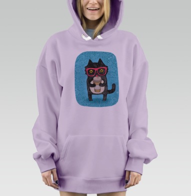 Coffee-cat, Hoodie Mjhigh Dig Mel, Fiolet, утепленная