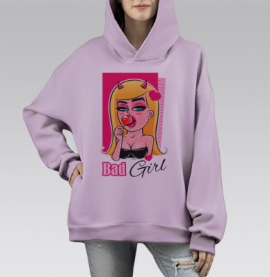 Дерзкая девушка с леденцом и рогами Bad Girl, Hoodie Mono Fiolet, оверсайз, утепленная