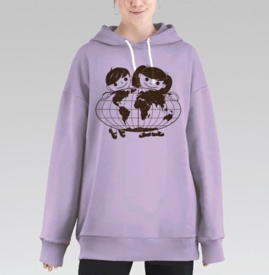 Дети обнимают Землю символ заботы будущего Земли, Hoodie Long Oversize Fiolet