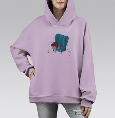 Девочка с огоньком в кресле уютное волшебство рядом, Hoodie Mono Fiolet, оверсайз, утепленная
