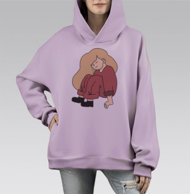 Девочка в бордовом комбинезоне в момент тишины отдыха, Hoodie Mono Fiolet, оверсайз, утепленная