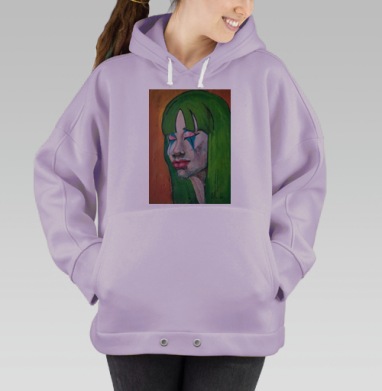 Девушка клоун с зелеными волосами грусть на лице, Hoodie Oversize Fiolet