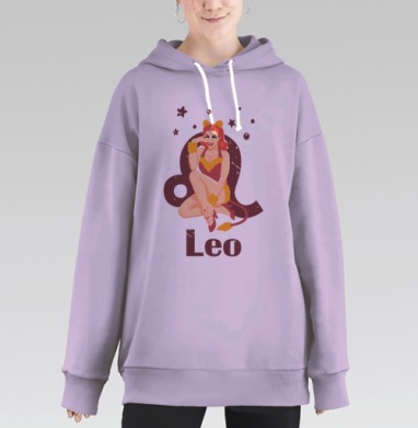 Девушка Лев Знак Зодиака Векторный на сером фоне, Hoodie Long Oversize Fiolet