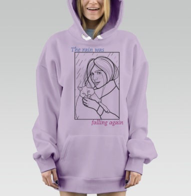 Девушка с кошкой под дождём снова шёл, Hoodie Mjhigh Dig Mel, Fiolet, утепленная