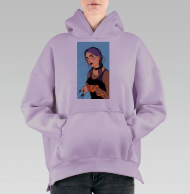 Девушка с пирсингом змея яркие сиреневые волосы, Hoodie Oversize Fiolet, утепленная