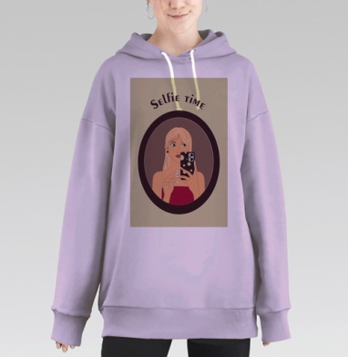 Девушка с зелеными глазами и аксессуарами Selfie Time, Hoodie Long Oversize Fiolet