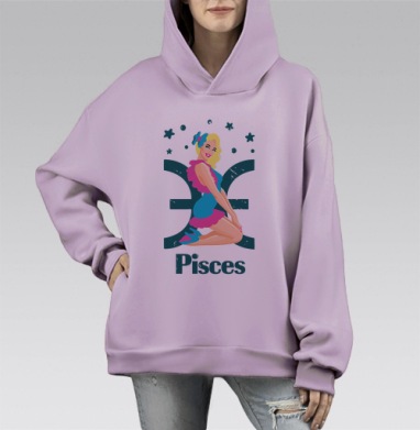 Девушка в стиле пинап со знаком Рыбы Знак Зодиака Рыбы, Hoodie Mono Fiolet, оверсайз, утепленная