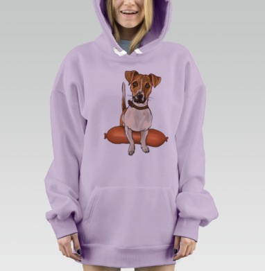 Джек рассел на сосиске мультяшный забавный сюжет, Hoodie Mjhigh Dig Mel, Fiolet, утепленная