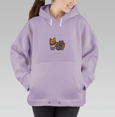 Дружба кота и собаки в забавной минималистичной сцене, Hoodie Oversize Fiolet