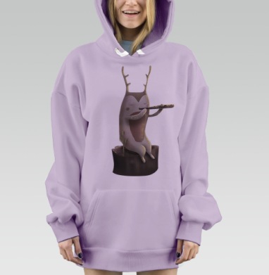 Милый лесной музыкант на пне с флейтой, Hoodie Mjhigh Dig Mel, Fiolet, утепленная