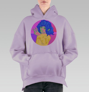 Эльф синие волосы желтый свитер мир знак, Hoodie Oversize Fiolet, утепленная
