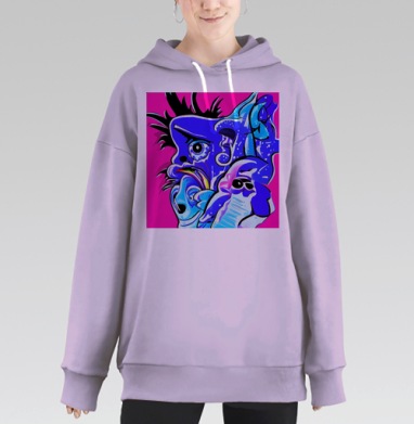 Эмоциональные птицы с яркими цветами и контрастным фоном, Hoodie Long Oversize Fiolet