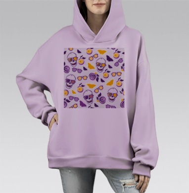 Фиолетовые черепа жёлтые бабочки очки, Hoodie Mono Fiolet, оверсайз, утепленная