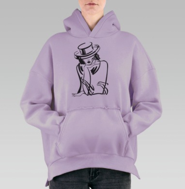 Элегантный женский силуэт в шляпе – стильная графика, Hoodie Oversize Fiolet, утепленная