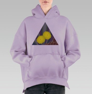Желтые хризантемы восточная темная композиция, Hoodie Oversize Fiolet, утепленная